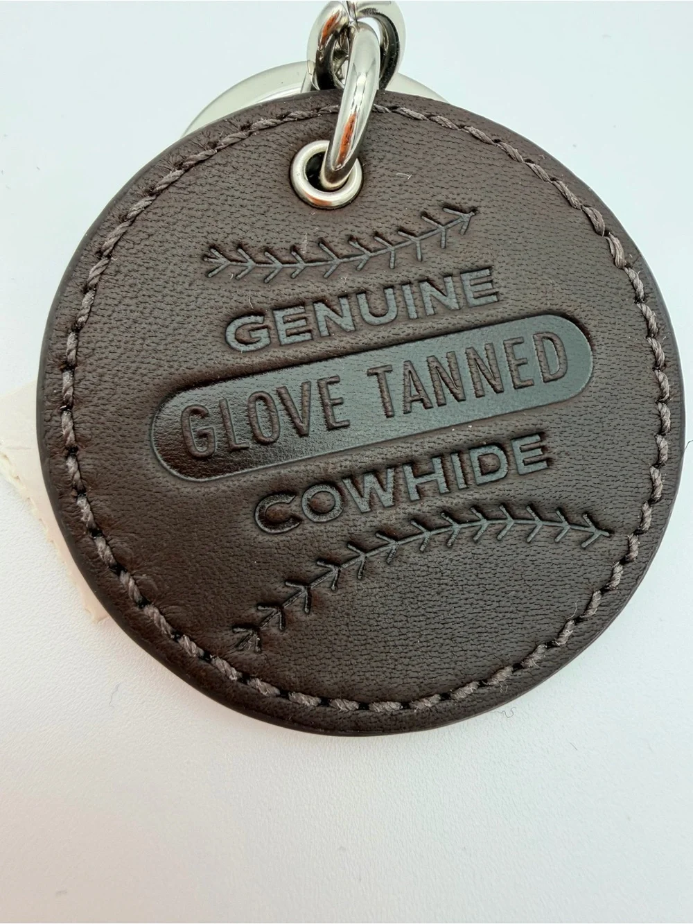 Coach Baseball Patch Leather Keychain Fob Brown Silver Hardware